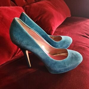 4 inch high heels stilettos teal turquoise suede size 9 platform
